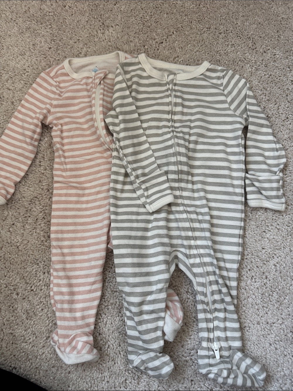 cloud island Pink & Gray Striped Cotton Footed One-Pieces (2 Pack)